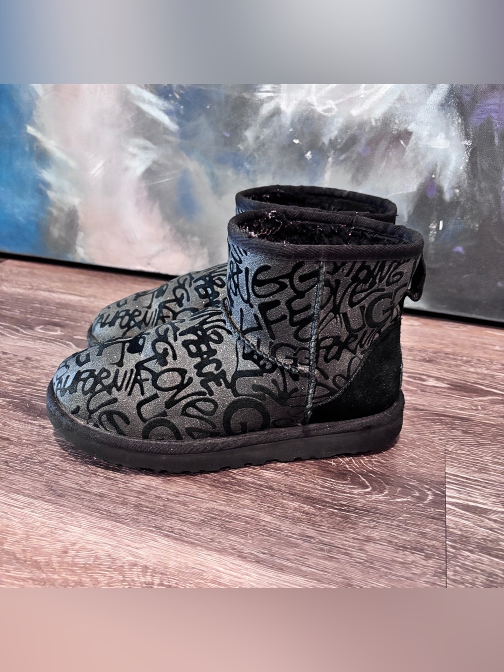 UGG Classic Mini Sparkle Graffiti Boots Black Size 7